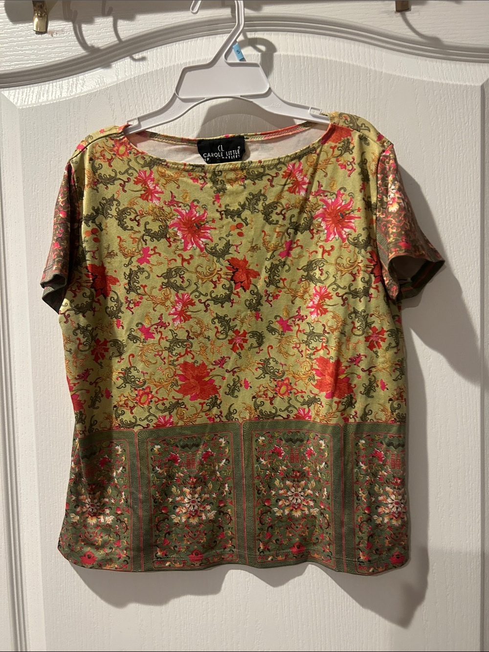 Vintage Carole Little sport petite Floral Short-Sleeve stretchy Tee small